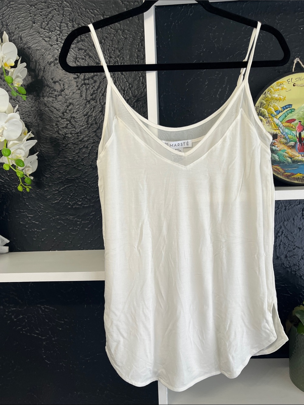 White Satin V-Neck Spaghetti Strap Cami